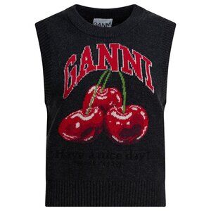 Ganni Wool Vest With Logo Tag Size XXS Women